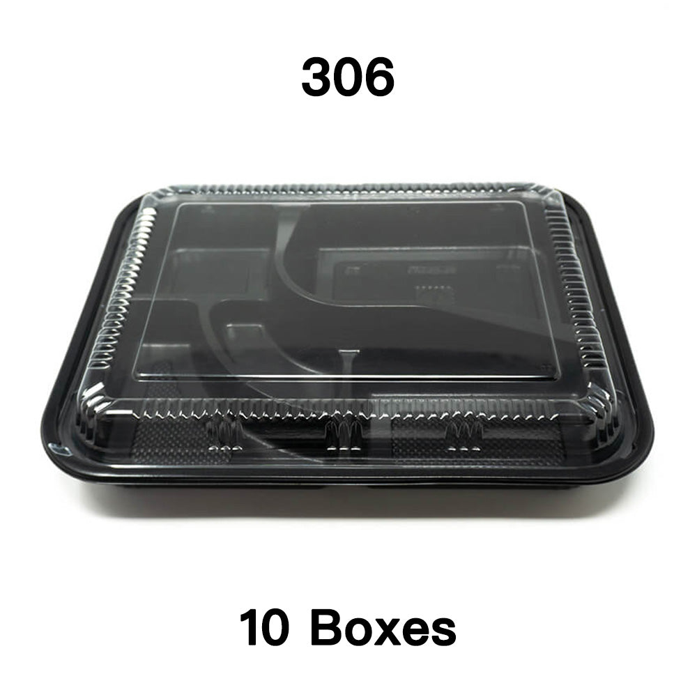 [Bulk 10 Cases] 306 Rectangular Black Plastic Bento Box Set 10 1/2 X 8 1/8 X 1 3/8 - 200/Case