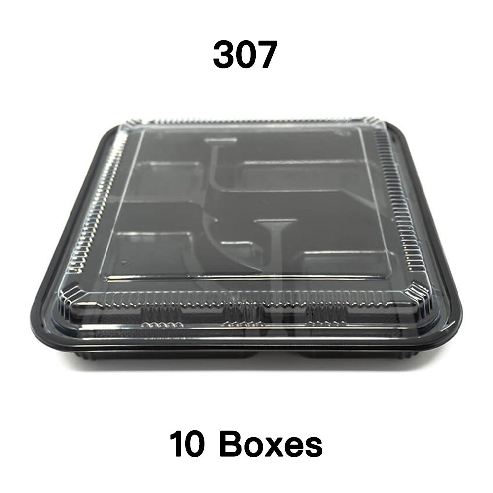 [Bulk 10 Cases] 307 Square Black Plastic Bento Box Set 10 5/8 X 10 5/8 X 1 1/2 - 100/Case