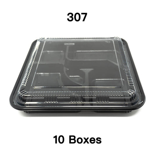 [Bulk 10 Cases] 307 Square Black Plastic Bento Box Set 10 5/8 X 10 5/8 X 1 1/2 - 100/Case