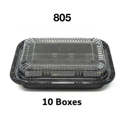 [Bulk 10 Cases] 805 Rectangular Black Plastic Lunch Box Set