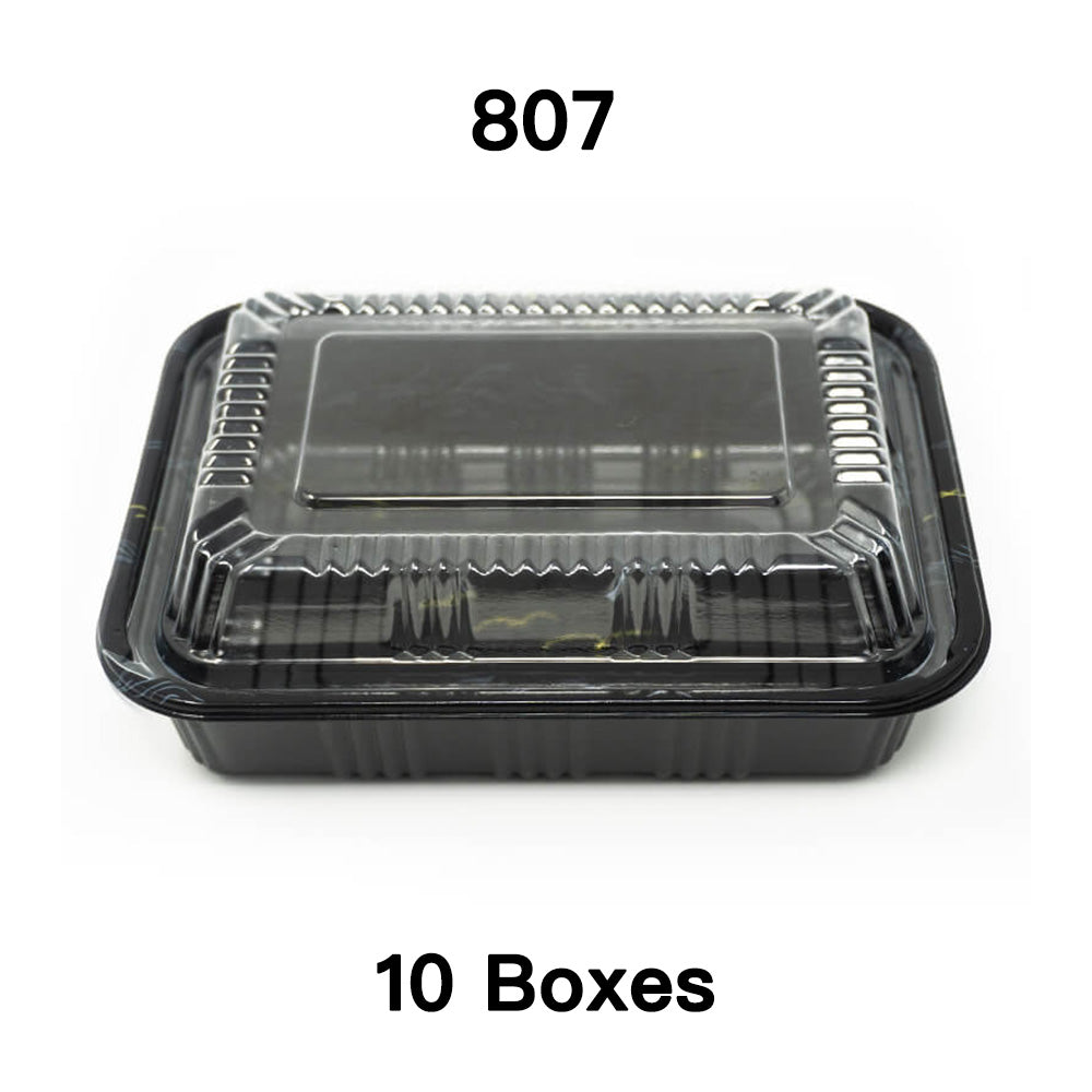 [Bulk 10 Cases] 807 Rectangular Black Plastic Lunch Box Set 6 1/2 X 4 X 1 3/8 - 550/Case