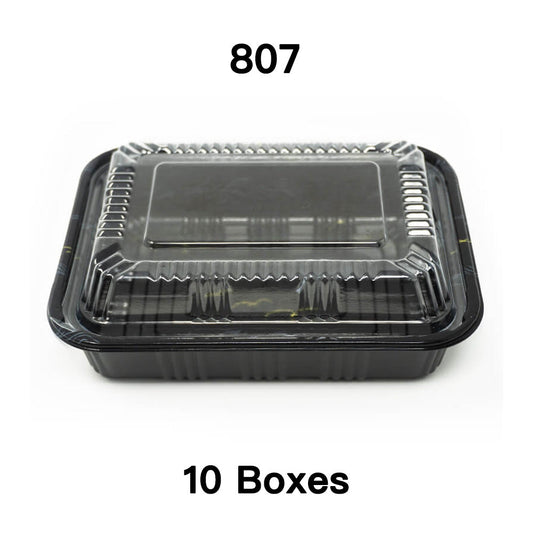 [Bulk 10 Cases] 807 Rectangular Black Plastic Lunch Box Set 6 1/2 X 4 X 1 3/8 - 550/Case