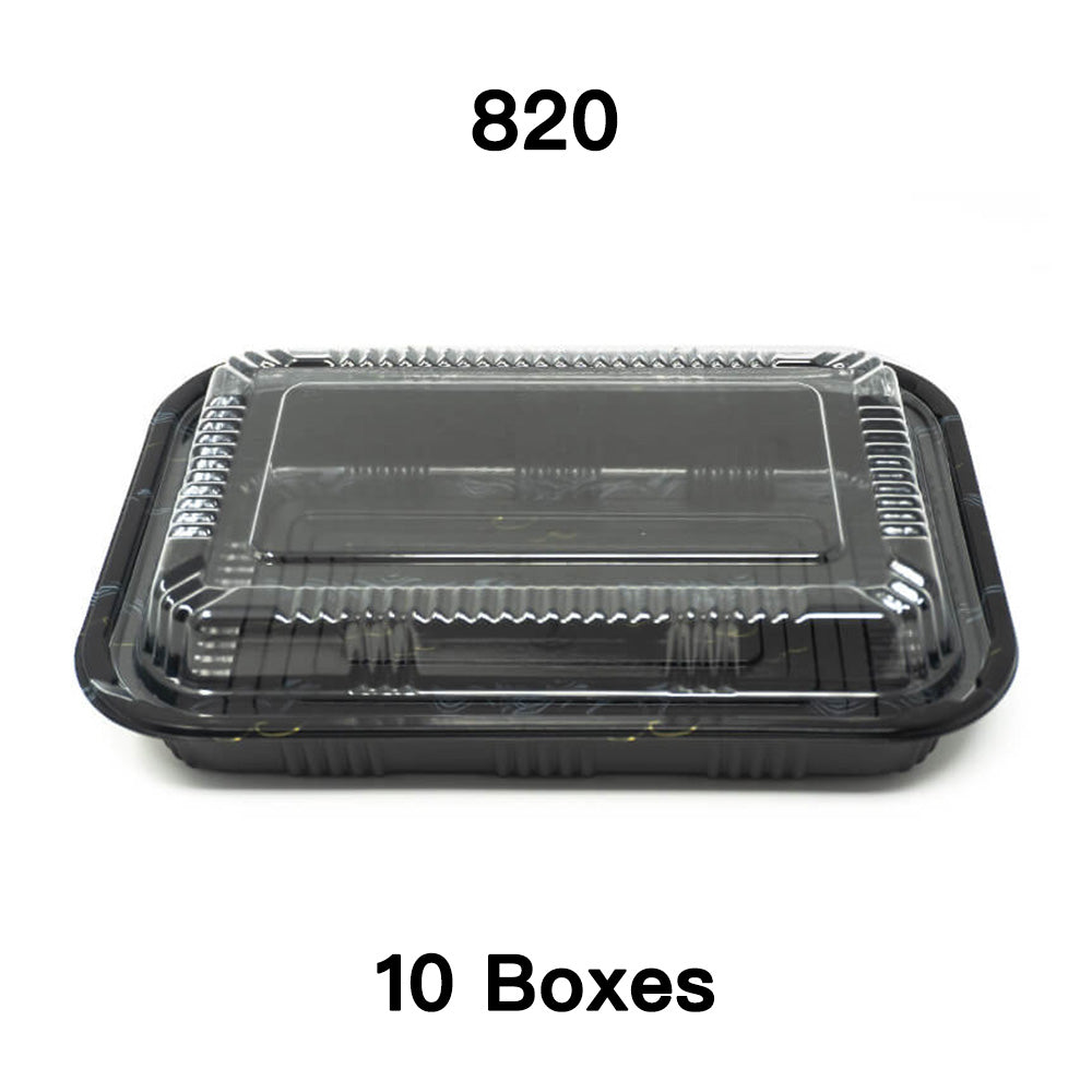 [Bulk 10 Cases] 820 Rectangular Black Plastic Lunch Box Set 8 3/8 X 5 3/4 X 1 3/8 - 400/Case