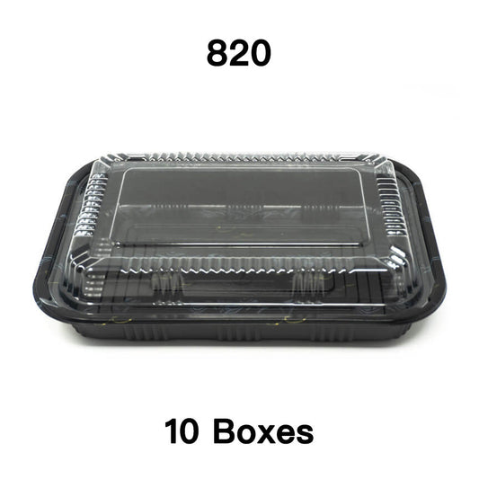 [Bulk 10 Cases] 820 Rectangular Black Plastic Lunch Box Set 8 3/8 X 5 3/4 X 1 3/8 - 400/Case