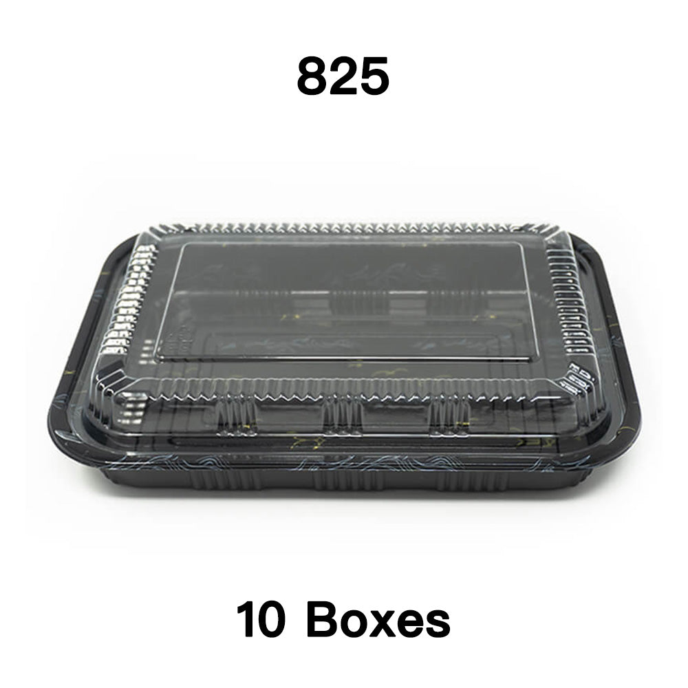 [Bulk 10 Cases] 825 Rectangular Black Plastic Lunch Box Set 9 1/8 X 6 3/8 X 1 3/8 - 300/Case