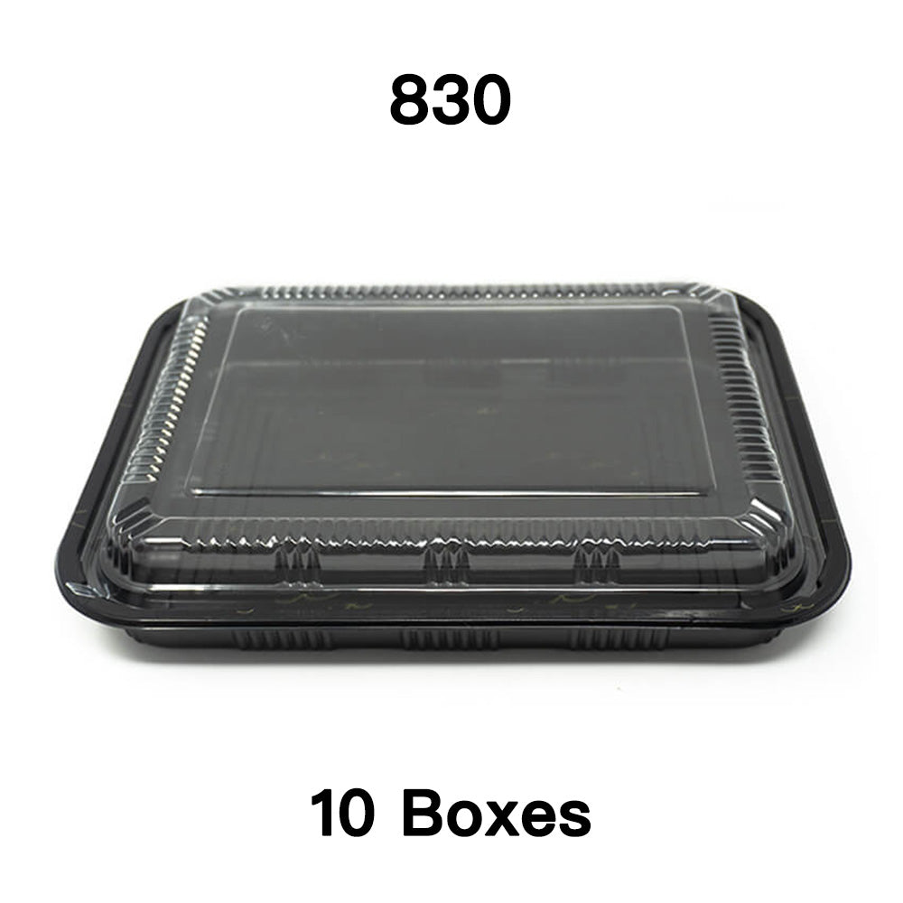 [Bulk 10 Cases] 830 Rectangular Black Plastic Lunch Box Set 10 1/2 X 7 7/8 X 1 3/8 - 200/Case