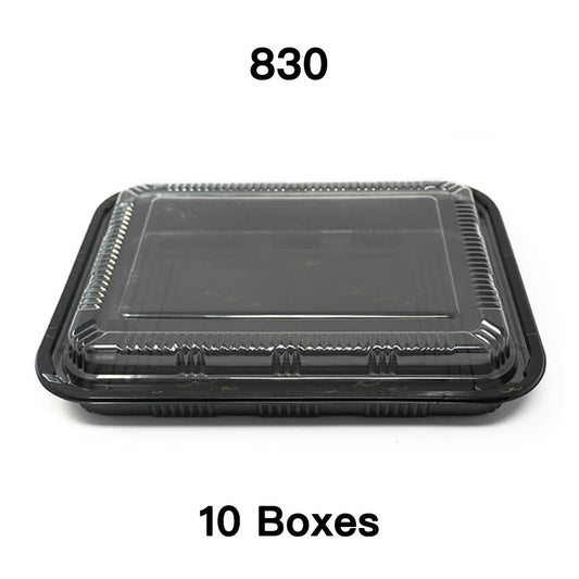 [Bulk 10 Cases] 830 Rectangular Black Plastic Lunch Box Set 10 1/2 X 7 7/8 X 1 3/8 - 200/Case