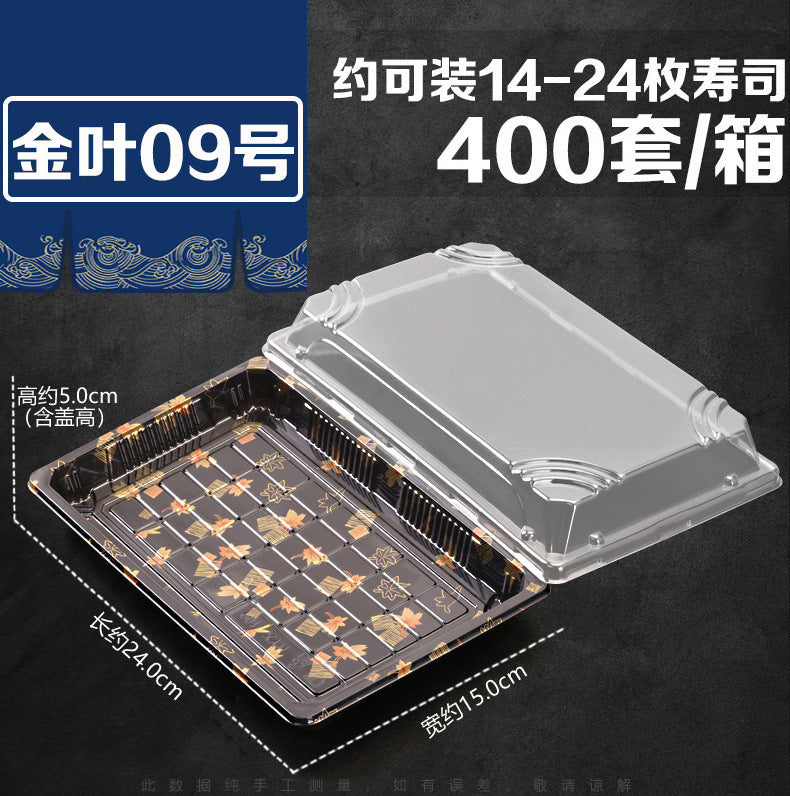 Manufacturer Custom Sushi Box with Lid Takeout Box Salmon Disposable Lunch Box Japanese Style Gold Leaf Print Transparent Box