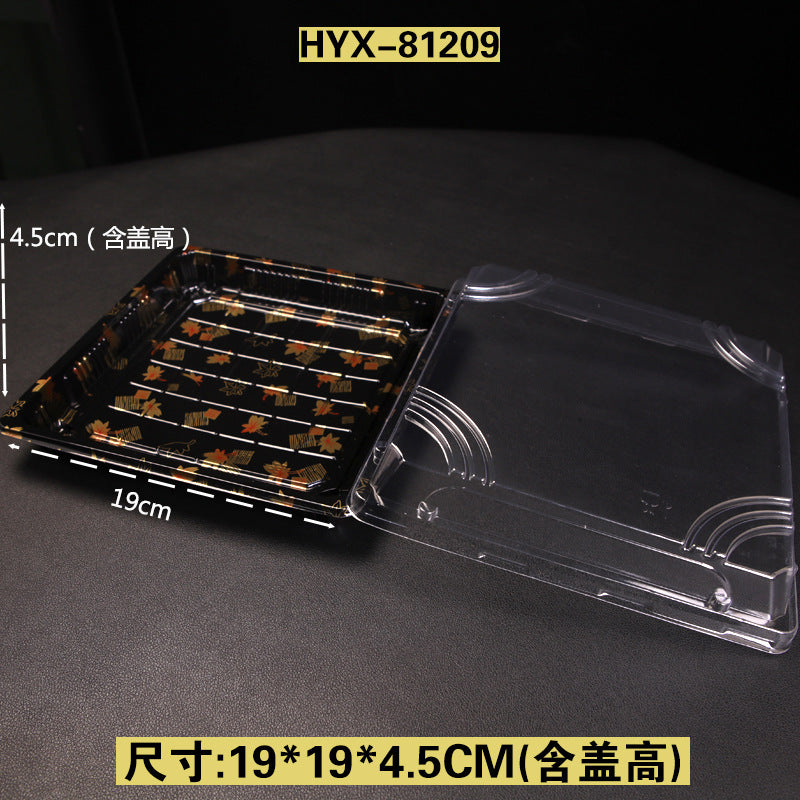 Manufacturer Custom Sushi Box with Lid Takeout Box Salmon Disposable Lunch Box Japanese Style Gold Leaf Print Transparent Box