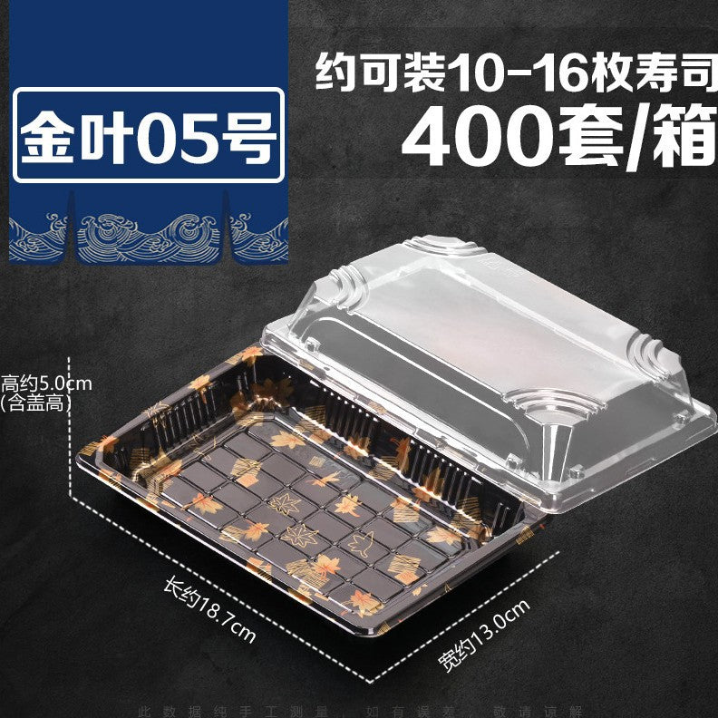 Manufacturer Custom Sushi Box with Lid Takeout Box Salmon Disposable Lunch Box Japanese Style Gold Leaf Print Transparent Box