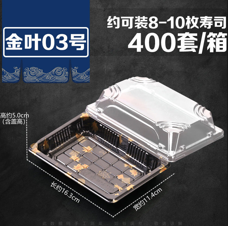 Manufacturer Custom Sushi Box with Lid Takeout Box Salmon Disposable Lunch Box Japanese Style Gold Leaf Print Transparent Box