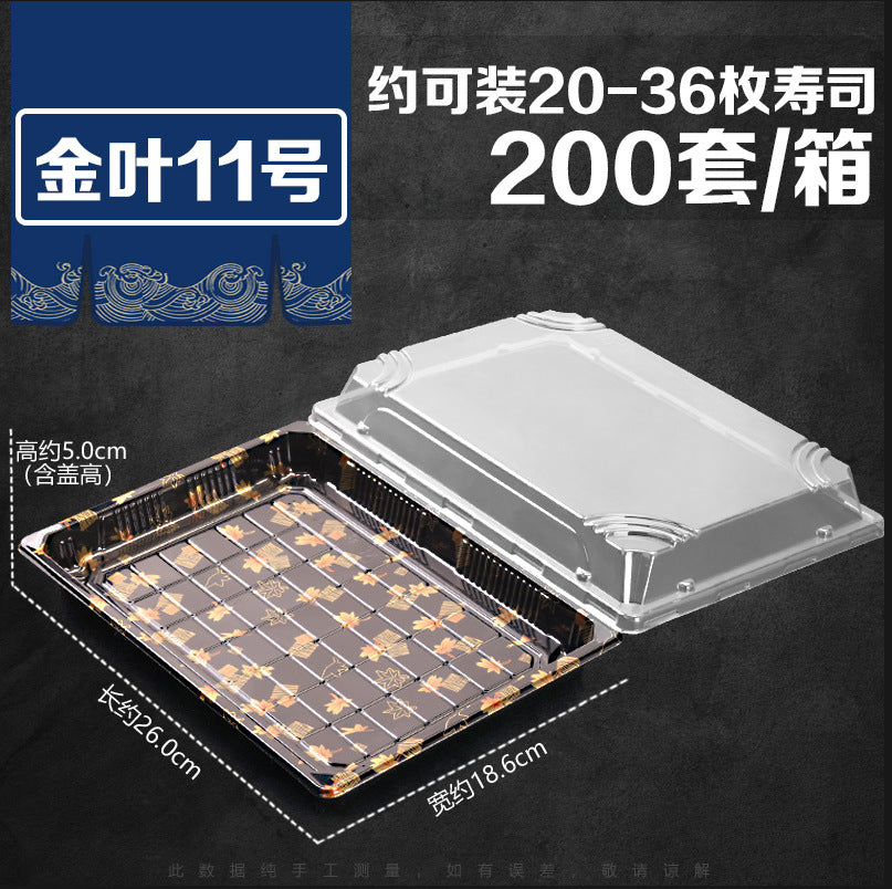 Manufacturer Custom Sushi Box with Lid Takeout Box Salmon Disposable Lunch Box Japanese Style Gold Leaf Print Transparent Box