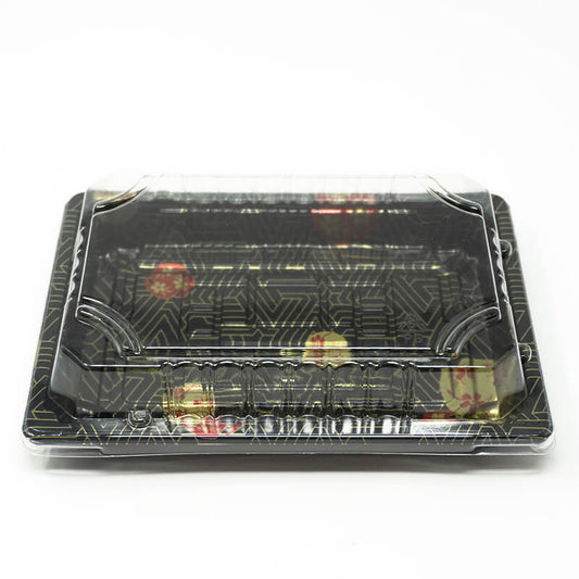 TZ Black 6 1/2 X 4 1/2 X 3/4 Plastic Rectangular Sushi Tray Container with Lid - 1500/Case