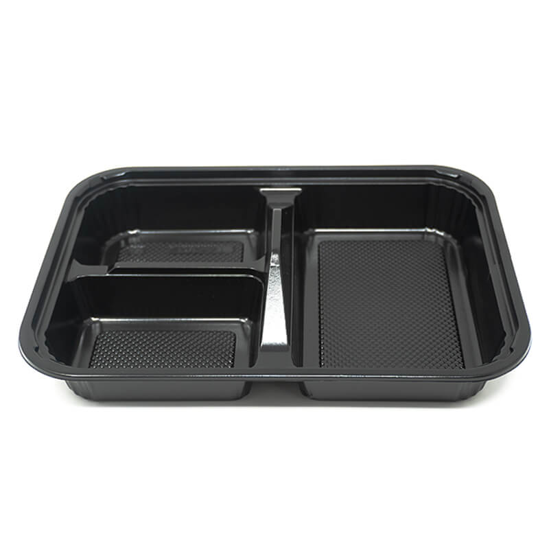 303 Rectangular Black Plastic Bento Box Set 9 1/8 X 6 3/8 X 1 3/8 - 270/Case