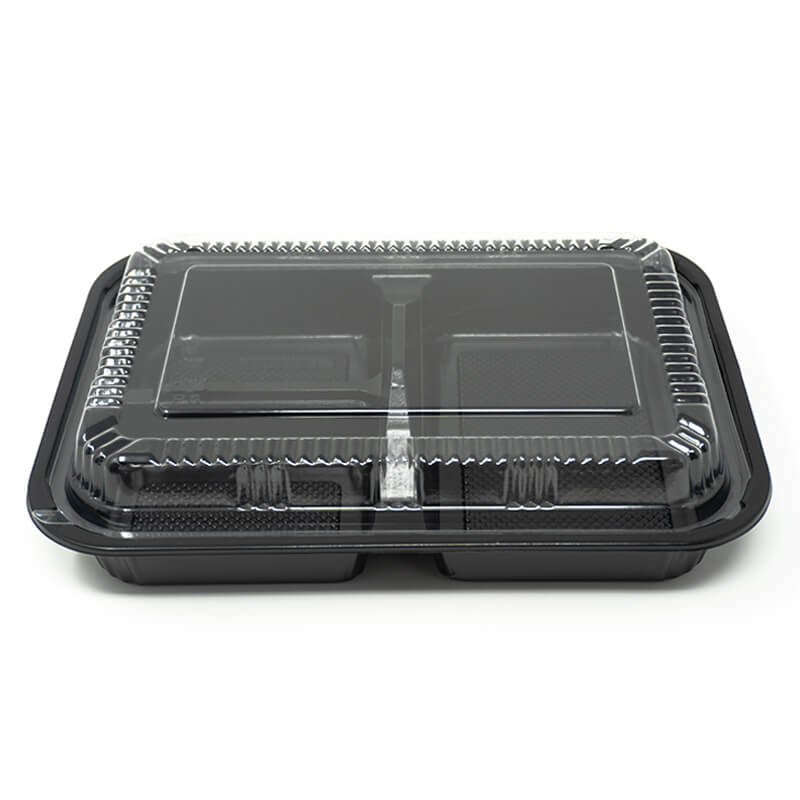303 Rectangular Black Plastic Bento Box Set 9 1/8 X 6 3/8 X 1 3/8 - 270/Case
