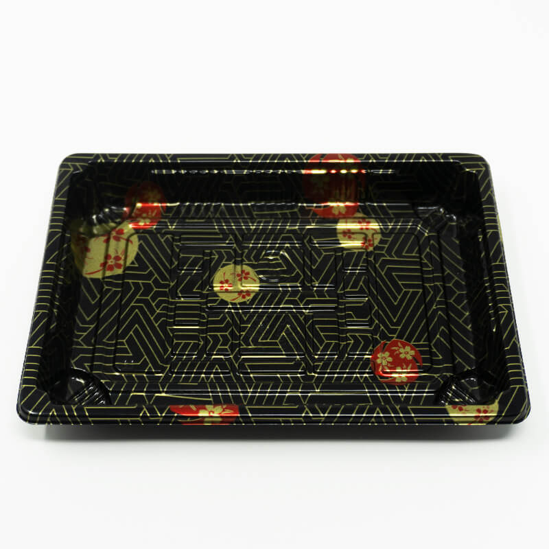 TZ Black 6 1/2 X 4 1/2 X 3/4 Plastic Rectangular Sushi Tray Container with Lid - 1500/Case