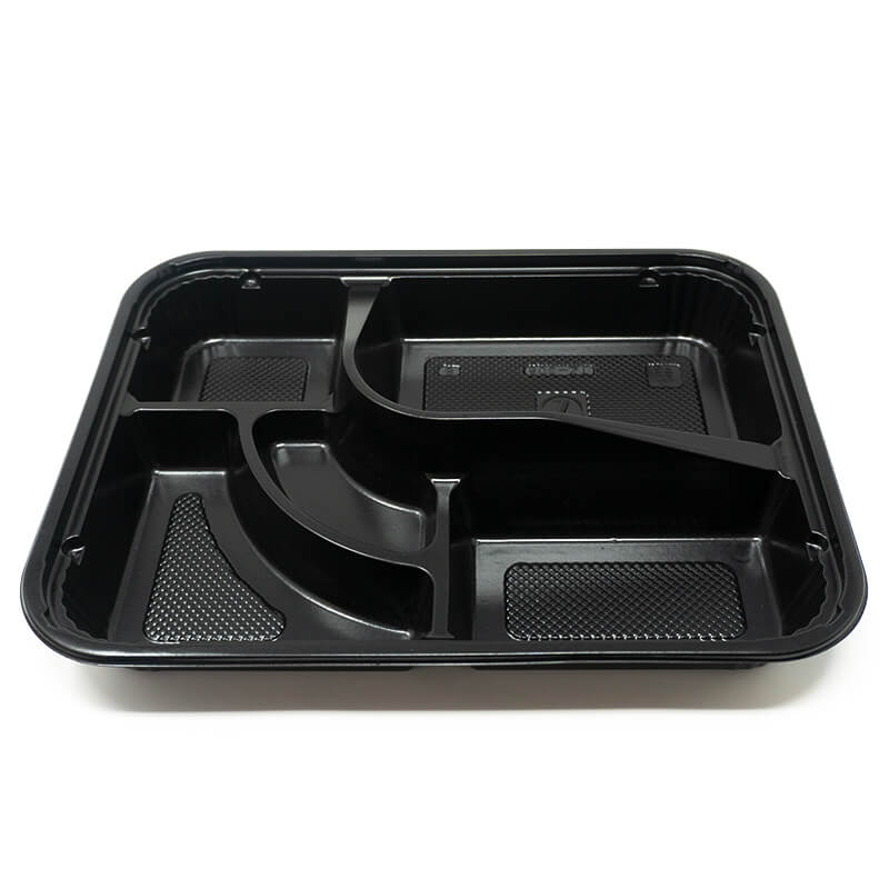 306 Rectangular Black Plastic Bento Box Set 10 1/2 X 8 1/8 X 1 3/8 - 200/Case