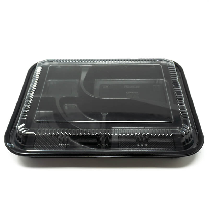 306 Rectangular Black Plastic Bento Box Set 10 1/2 X 8 1/8 X 1 3/8 - 200/Case